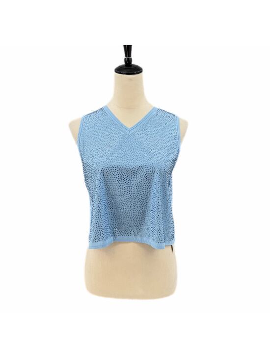 QUEEN OF SPARKLES Tops - Queen of Sparkles NEW Light Blue Rhinestone Active Sleeveless Crop Tank Top